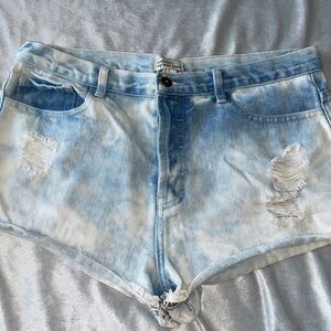 Forever 21 Light Acid Wash Blue Distressed Denim Shorts
